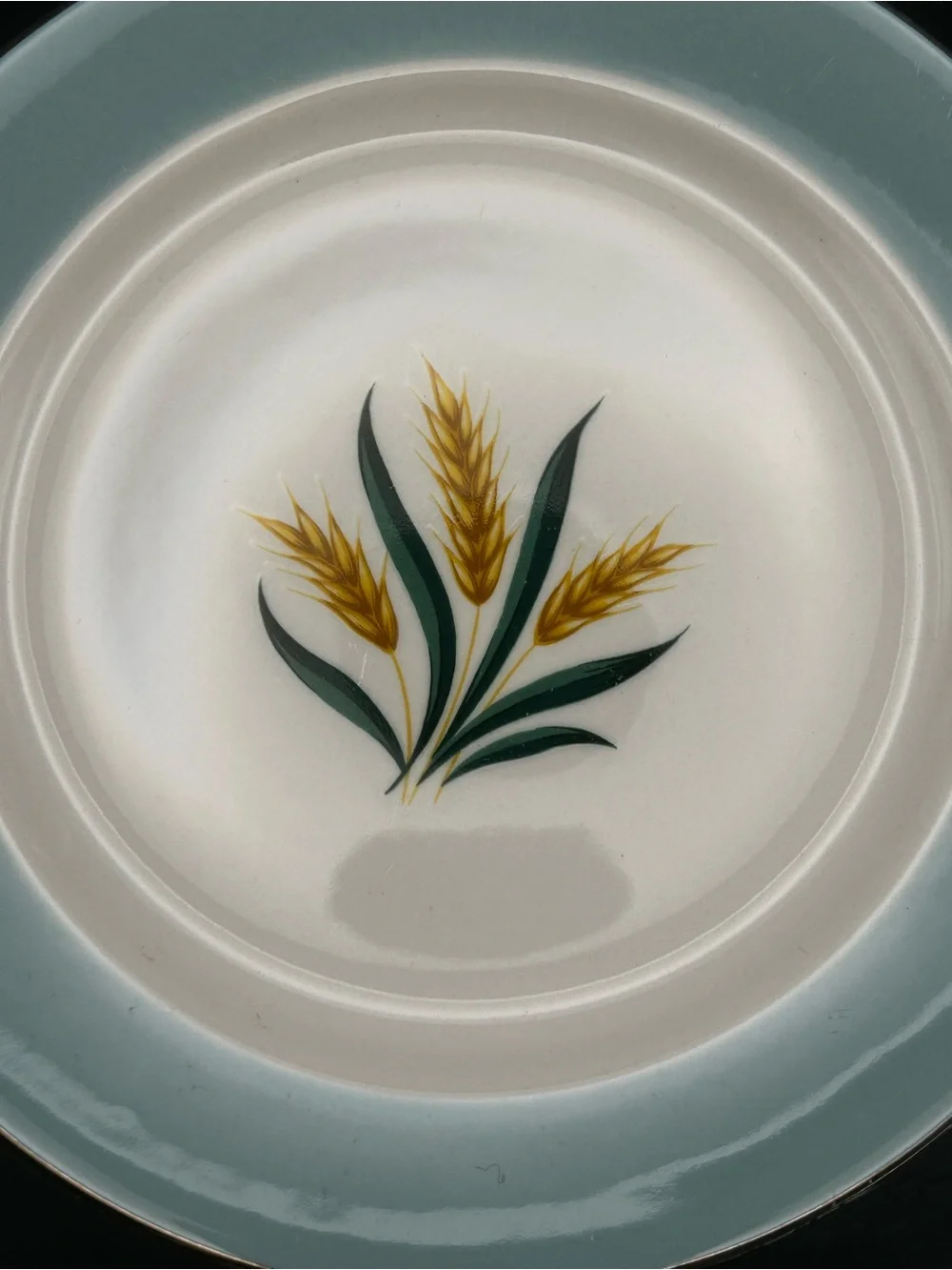 Classic Wheat Motif Dessert Plates - Aqua and Gold (Set of 5)